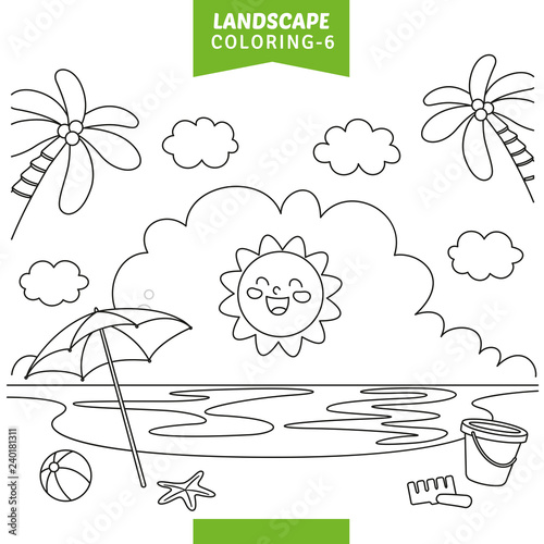 Vector Illustration Of Landscape Coloring Page