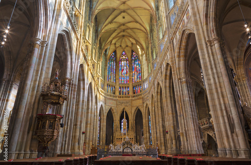 PRAGUE, CZECH REPUBLIC - OCTOBER 14, 2018: The sanctuary of gothic St. Vitus cathedral.