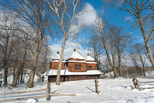 Bieszczady Mountains, Bieszczady National Park, Carpathians Mountains, Poland - January, 2009: wooden Orthodox church in Smolnik