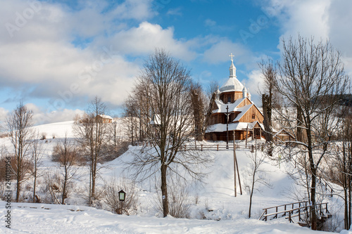 Podkarpackie region, Bieszczady Mountains, Bieszczady National Park, Carpathians Mountains, Poland - January, 2009: wooden Orthodox church in Hoszow