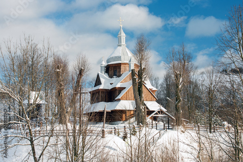 Podkarpackie region, Bieszczady Mountains, Bieszczady National Park, Carpathians Mountains, Poland - January, 2009: wooden Orthodox church in Hoszow