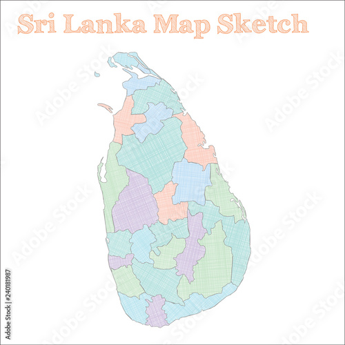 Sri Lanka map. Hand-drawn country map with regions. Positive sketchy Sri Lanka map. Vector illustration.