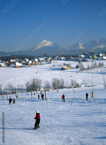 View to Murzasichle (Poland) and Hawran Mountain and Muran Mountain (Slovakia), Tatra National Park, Tatra Mountains