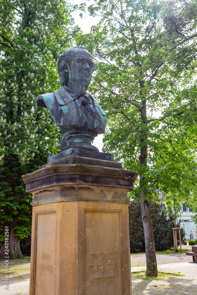 Bust of professor Friedrich Magnus Schwerd in garden of Speyer Cathedral, Speyer, Germany