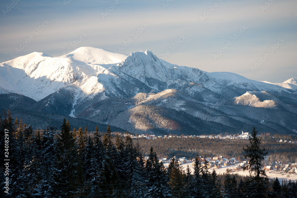 view to Murzasichle, Zakopane, Giewont Mountain and the Tatra Mountains, Tatra National Park, Poland