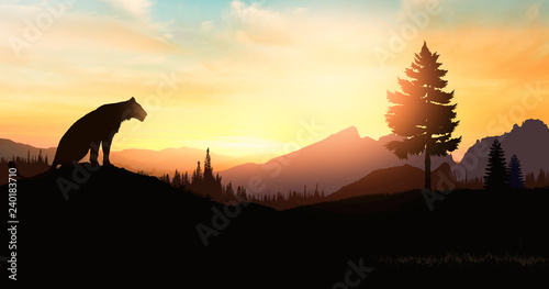 Fototapeta Naklejka Na Ścianę i Meble -  Lioness watching the sunset