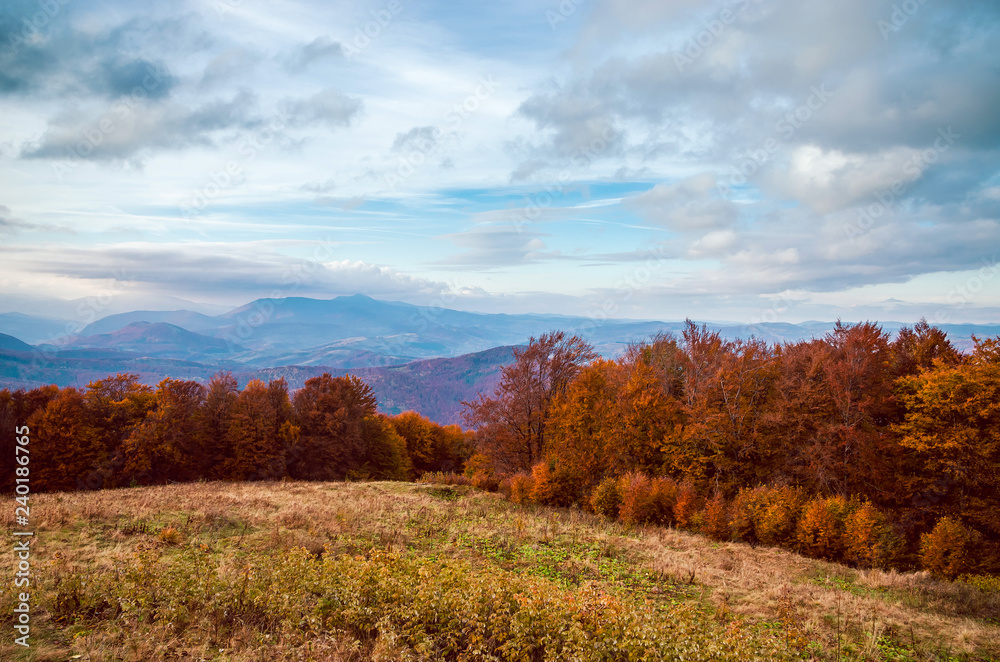 Autumn mountains in cloudly day