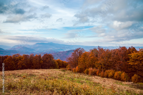 Autumn mountains in cloudly day
