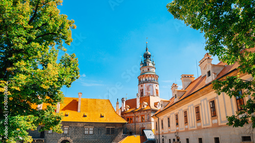 Castle Tower and old buildings in Cesky Krumlov, Czech photo