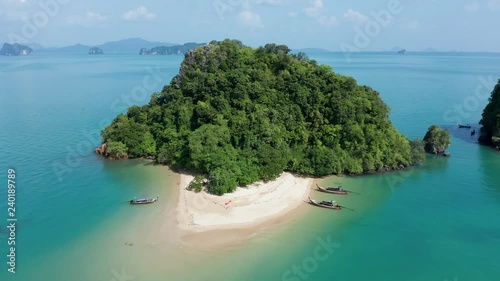 Aerial view of a tiny, beautiful tropical island with sandy beach (Ko Nok, Thailand)