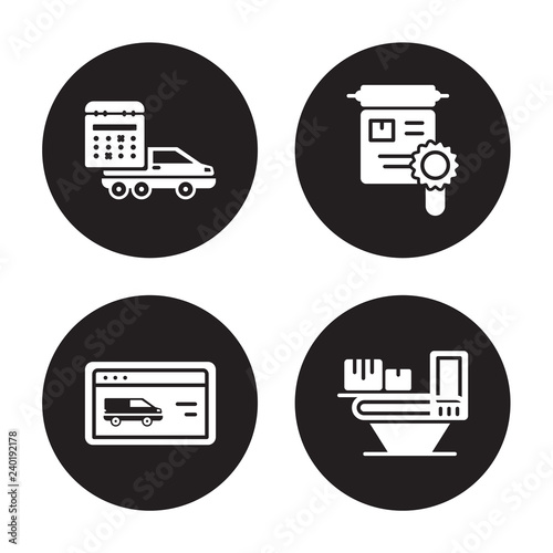 4 vector icon set : delivery Schedule, Delivery by Website, Charter, X ray isolated on black background
