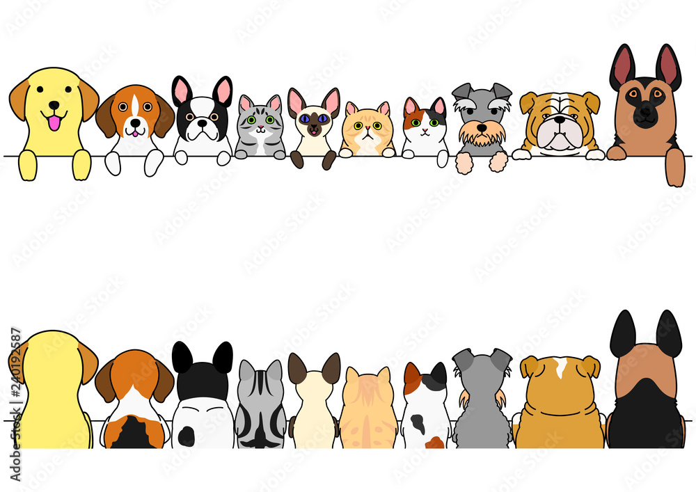 dogs and cats border set, front side and back side Stock Vector | Adobe ...