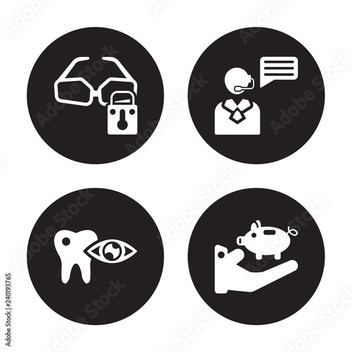 4 vector icon set : vision insurance, dental insurance advice, deposit isolated on black background