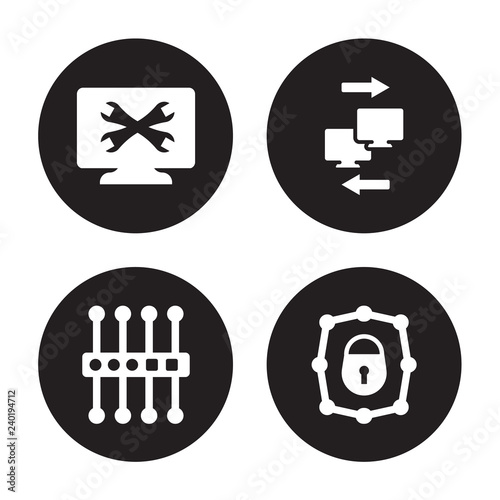 4 vector icon set : remote support, proxy server, Remote access, Private network isolated on black background