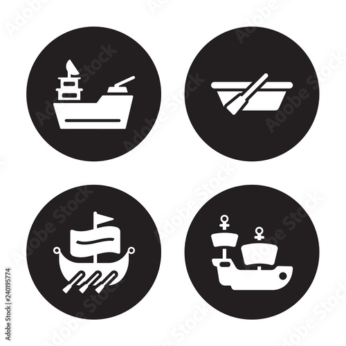 4 vector icon set : gunboat, trireme, skiff, caravel isolated on black background photo