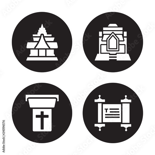 4 vector icon set : Wat phrakaew, Tribune, maha that, Torah isolated on black background