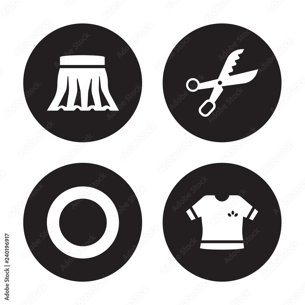 4 vector icon set : pleat, grommet, pinking shears, garment isolated on black background 4 vector icon set : pleat, grommet, pinking shears, garment isolated on black background