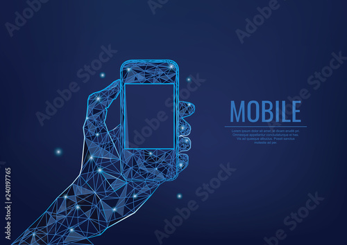 Phone In a Hand Low Poly Blue
