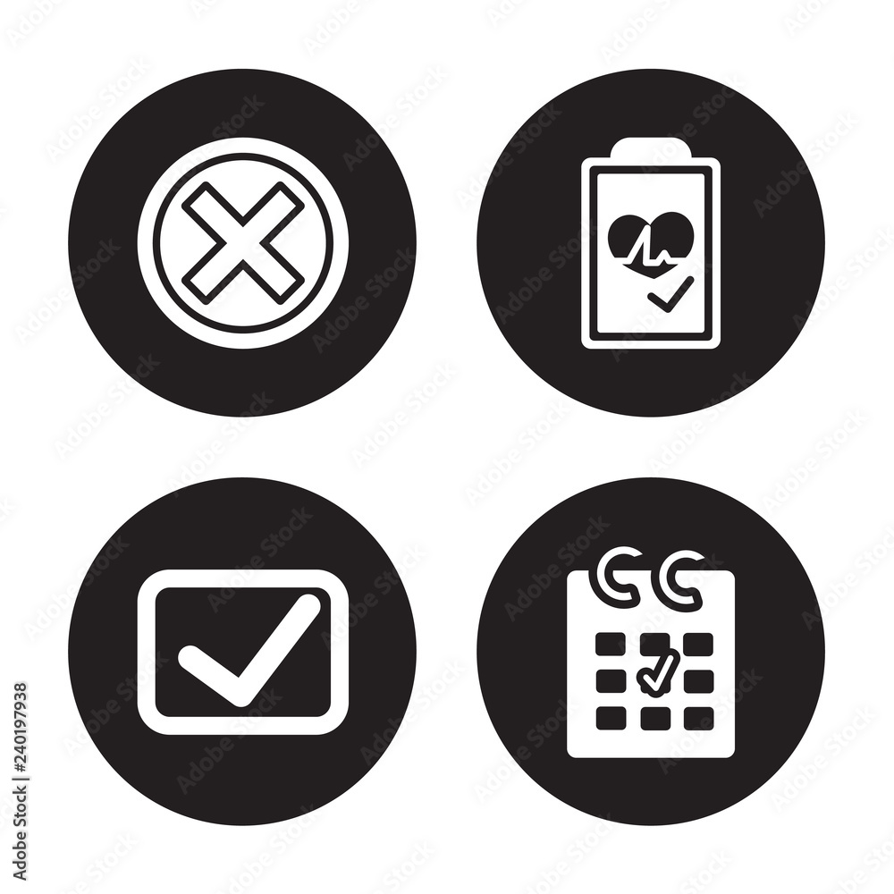 4 vector icon set : Close, Check Square, Checked, isolated on black background 4 vector icon set : Close, Check Square, Checked, isolated on black background