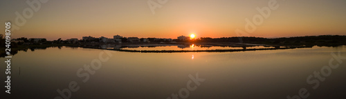 Amazing landscape of the beautiful salt flats during the sunset at Colonia de Sant Jordi, Ses Salines, Mallorca, Spain