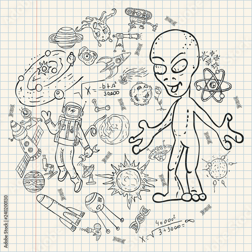 childrens drawings coloring_1_pages on space theme, science and the emergence of life on earth, in the style of Doodle