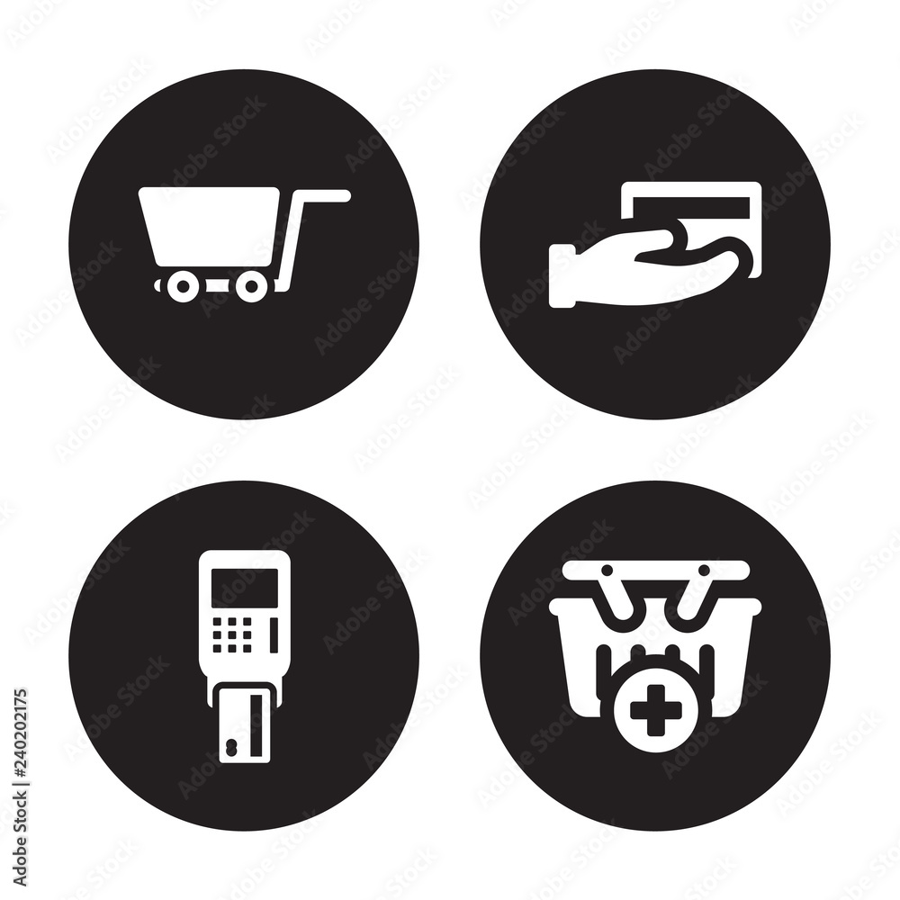 4 vector icon set : Cart, Card machine, payment, Buy isolated on black background 4 vector icon set : Cart, Card machine, payment, Buy isolated on black background