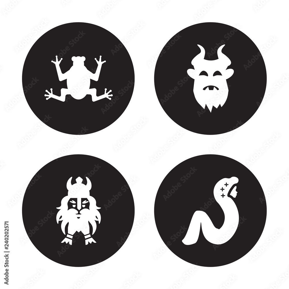 Obraz premium 4 vector icon set : toad, Dwarf, beast, rapunzel isolated on black background