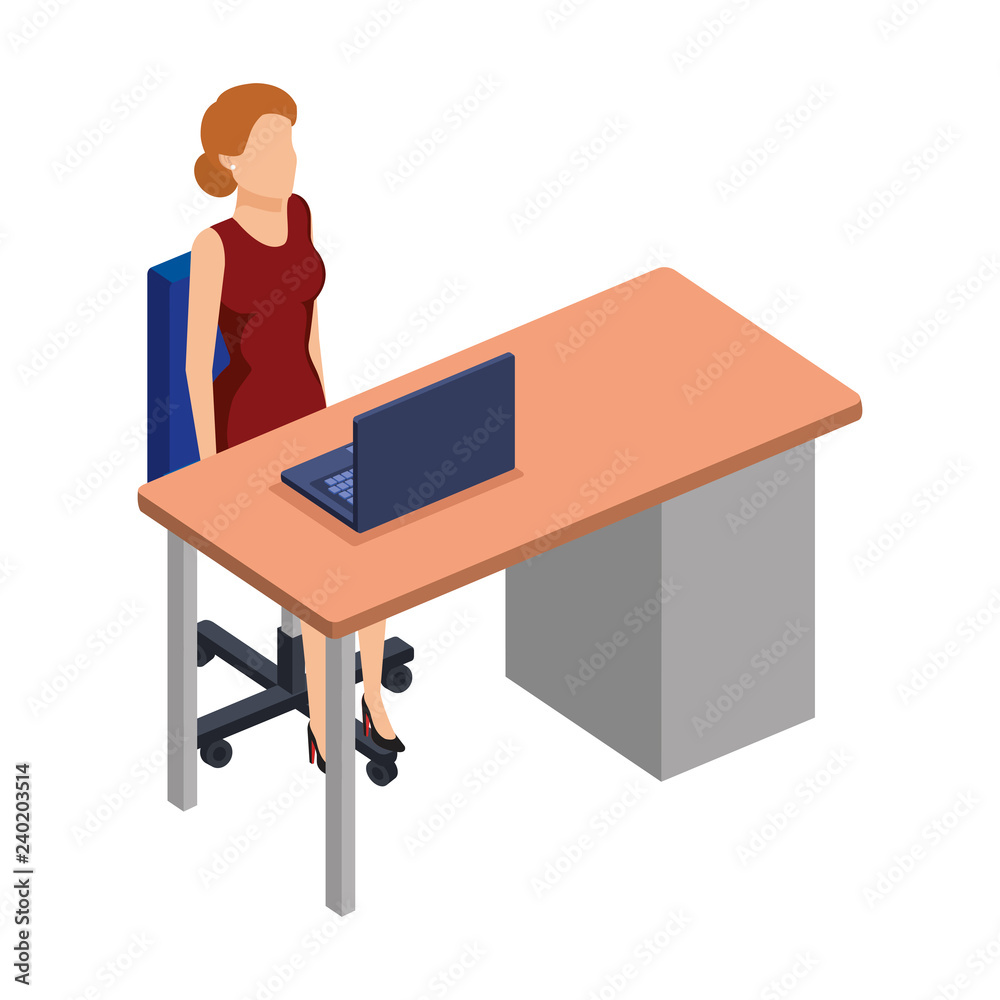 woman in the desk with laptop character woman in the desk with laptop character