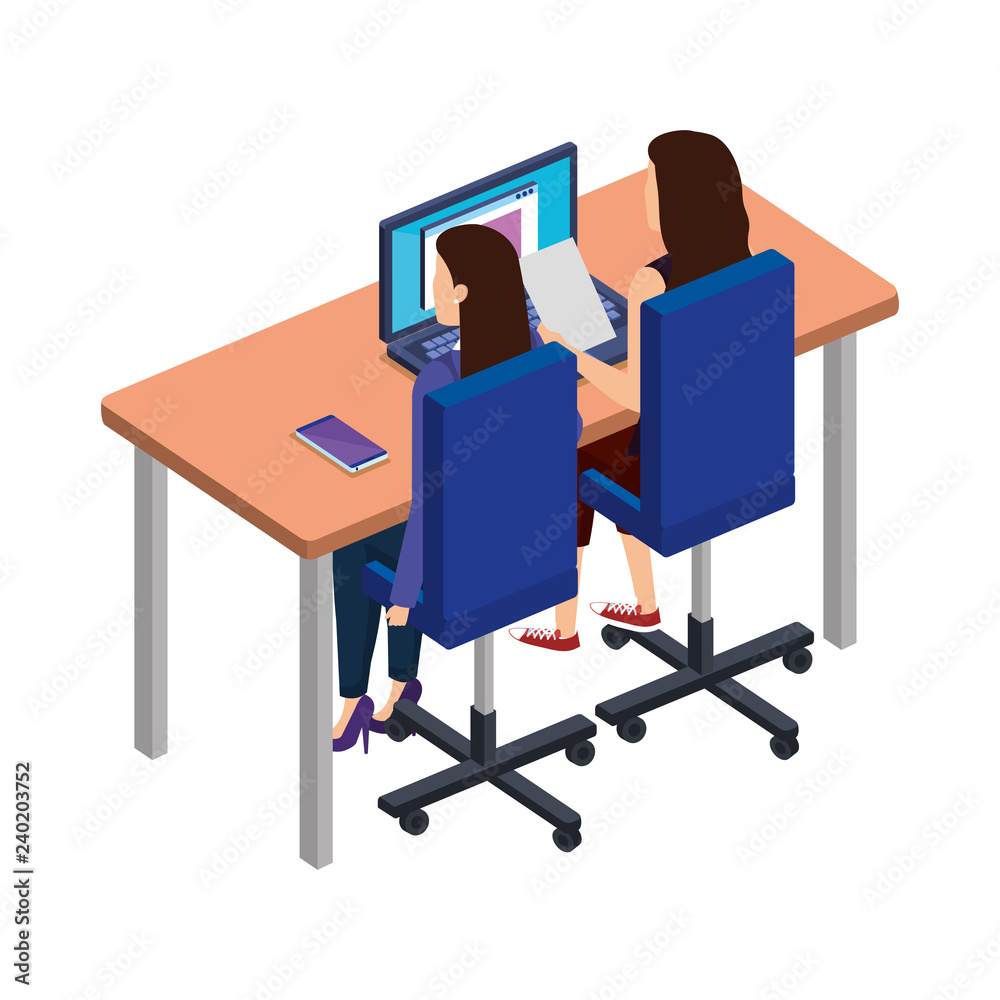 Fototapeta premium business couple in the desk with laptop