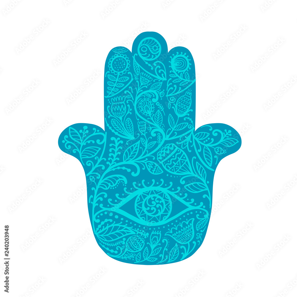 Indian ornate hand Hamsa, symbol.