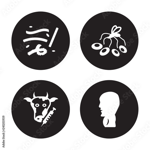 4 vector icon set : Lupus, Loiasis, Lung cancer, Listeriosis isolated on black background