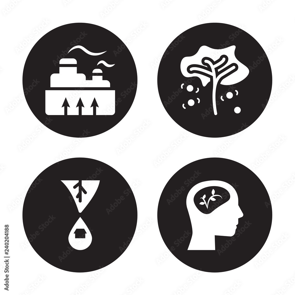 4 vector icon set : Geothermal Energy, Environment, Fruit tree, Ecologism isolated on black background