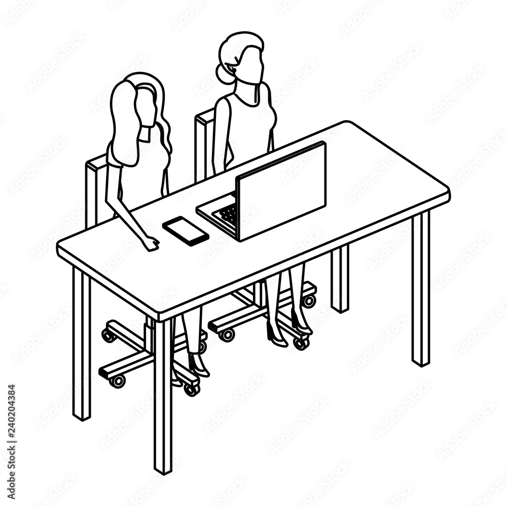 couple businesswomen in desk and laptop couple businesswomen in desk and laptop
