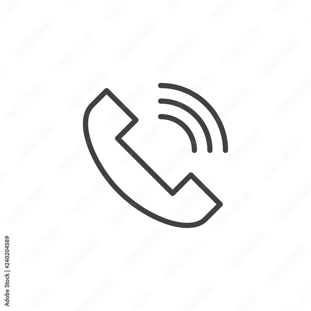 Phone call outline icon. linear style sign for mobile concept and web design. Calling phone simple line vector icon. Telephone handset receiver symbol, logo illustration. Pixel perfect vector graphics Phone call outline icon. linear style sign for mobile concept and web design. Calling phone simple line vector icon. Telephone handset receiver symbol, logo illustration. Pixel perfect vector graphics