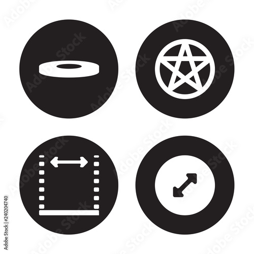 4 vector icon set : Disk, Dimensions, pentagrammic, Diameter isolated on black background