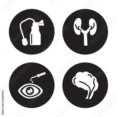 4 vector icon set : vitamin, Vaccine, Veterinary, Urology isolated on black background