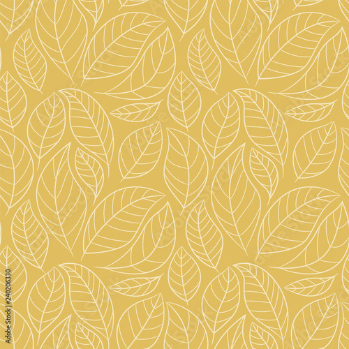 Leaf seamless pattern. Abstract floral background with leaves. Gold color