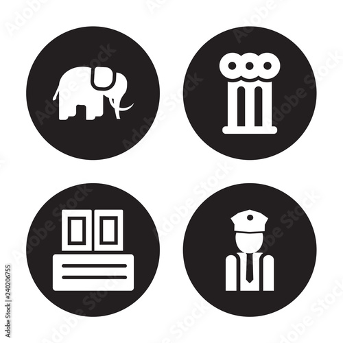 4 vector icon set   Mammoth  Archivist  Ancient  Security guard isolated on black background