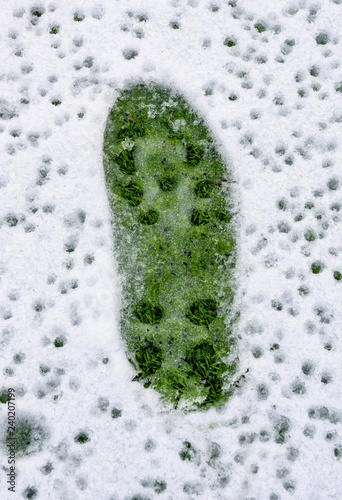 soccer foot print in the snow