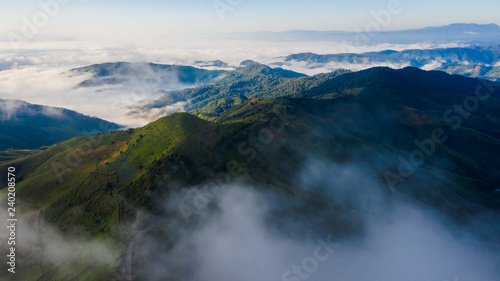 the morning time sea fog on the mountain beautiful landmark chiang rai Thailand