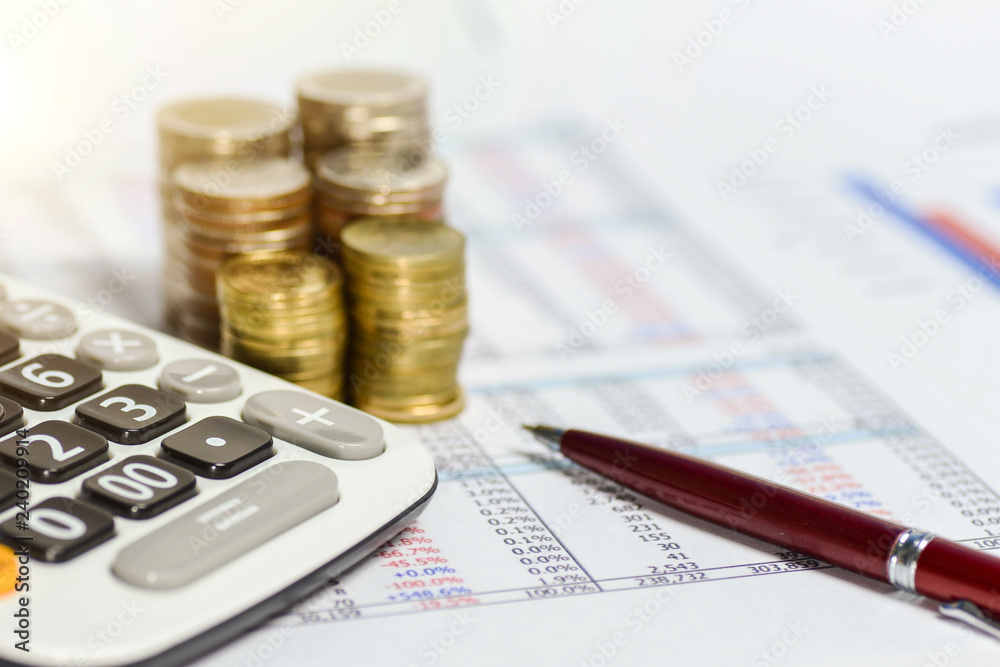 accounting concept,Money calculator and pen accounting concept,Money calculator and pen