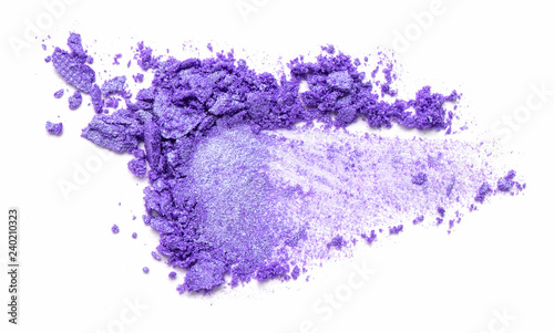 Eye shadow on a white background. Scattered blush sample for makeup. Purple colour