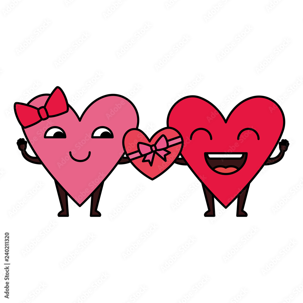 hearts love couple kawaii characters hearts love couple kawaii characters