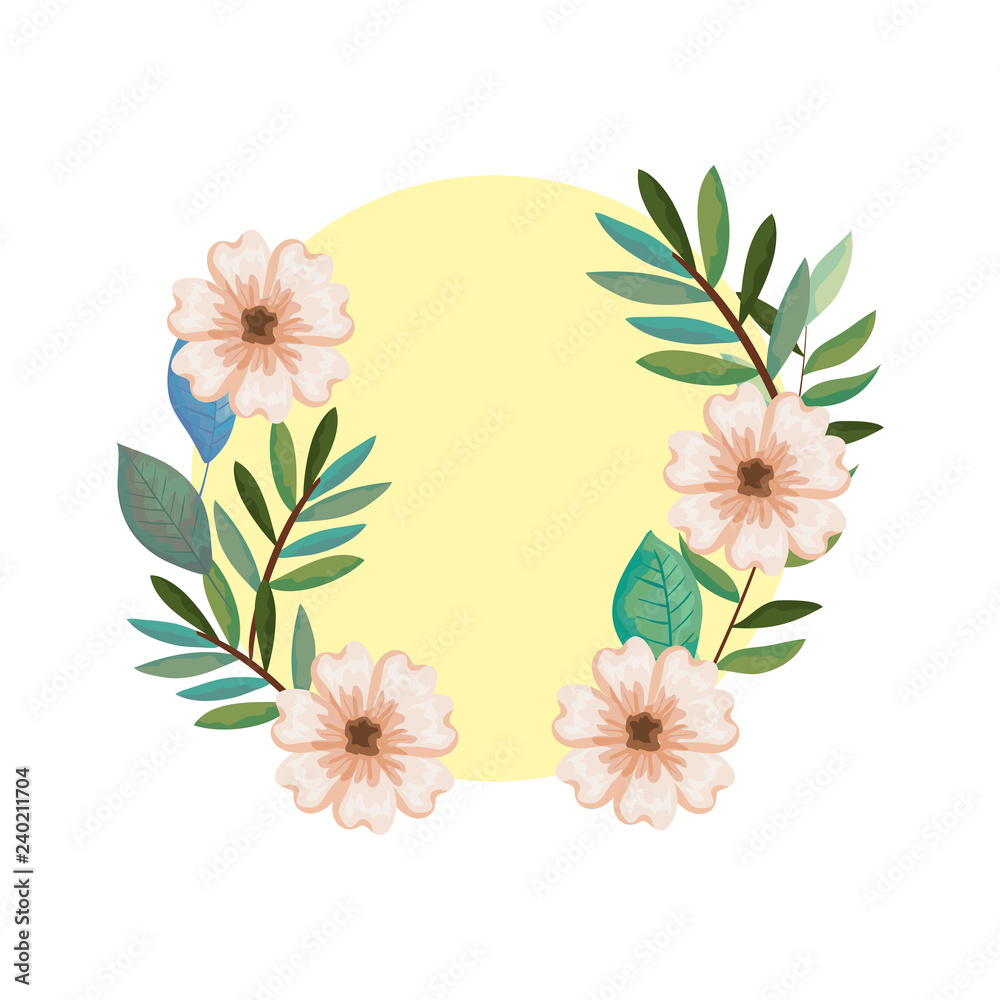 wreath with flowers and leafs decoration