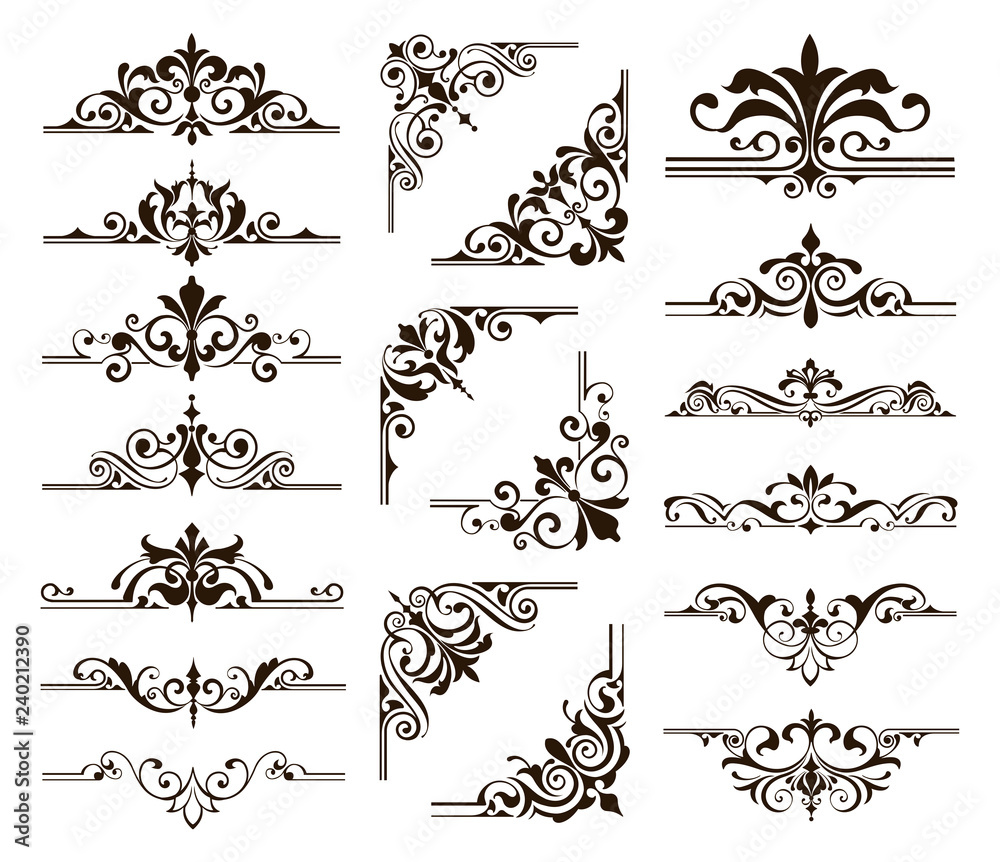 Vecteur Stock ornaments elements floral retro corners frames borders  stickers art deco design | Adobe Stock
