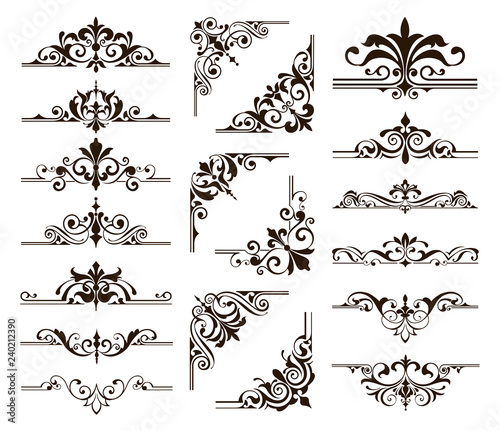 ornaments elements floral retro corners frames borders stickers art deco design
