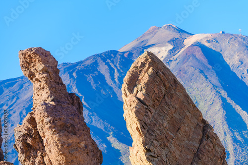 Great view to Teide volcano and rocks Garcia Roques. Tenerife. Canary Islands..Spain