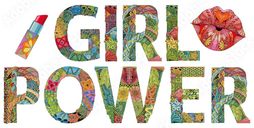 Words GIRL POWER. Vector decorative zentangle object