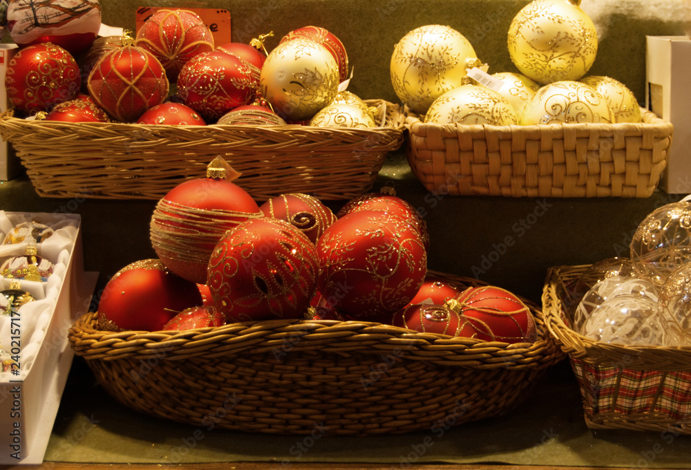 Traditional handmade decorations for christmas tree in the markets of Saint Lucia, Bologna. Santa Lucia, Italy Traditional handmade decorations for christmas tree in the markets of Saint Lucia, Bologna. Santa Lucia, Italy