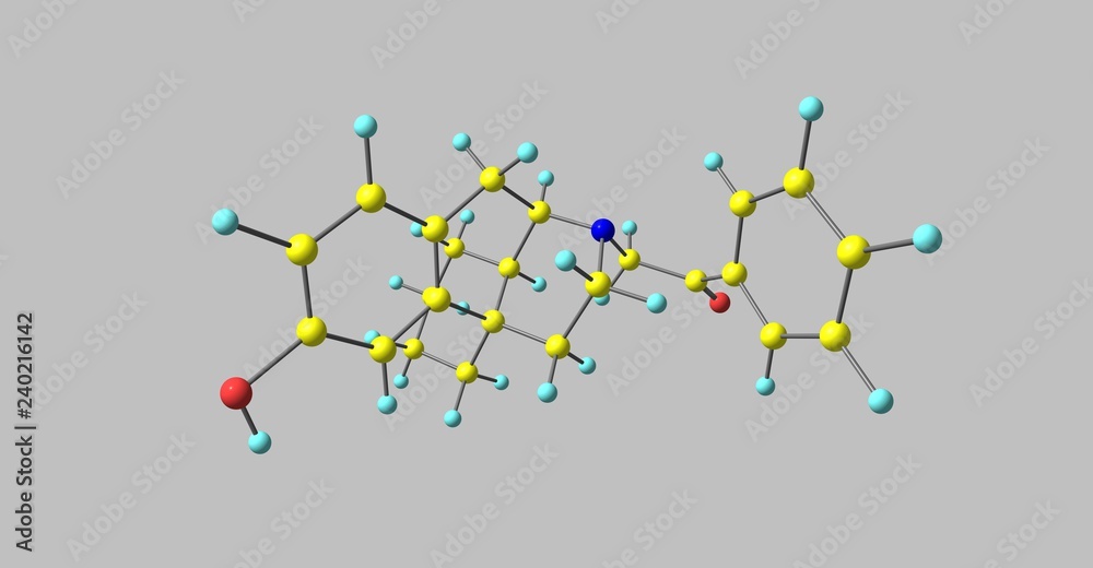 Levophenacylmorphan molecular structure isolated on grey Levophenacylmorphan molecular structure isolated on grey